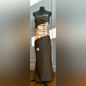 Amsale 2-piece bridesmaid dress, taupe color